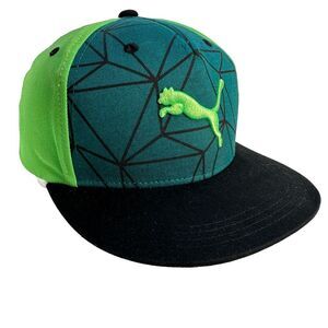 Puma Hat Cap Youth Green Black Snapback Adjustable Flat‎ Bill